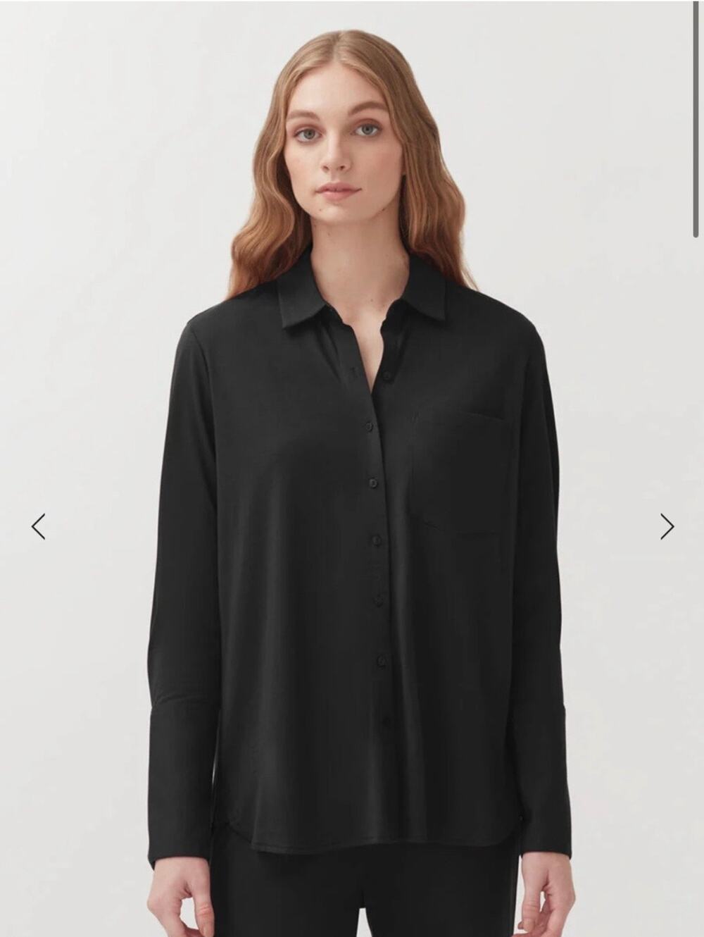Cuyana Organic Pima Black Collared Button Front Shirt Black XS Minimalist
